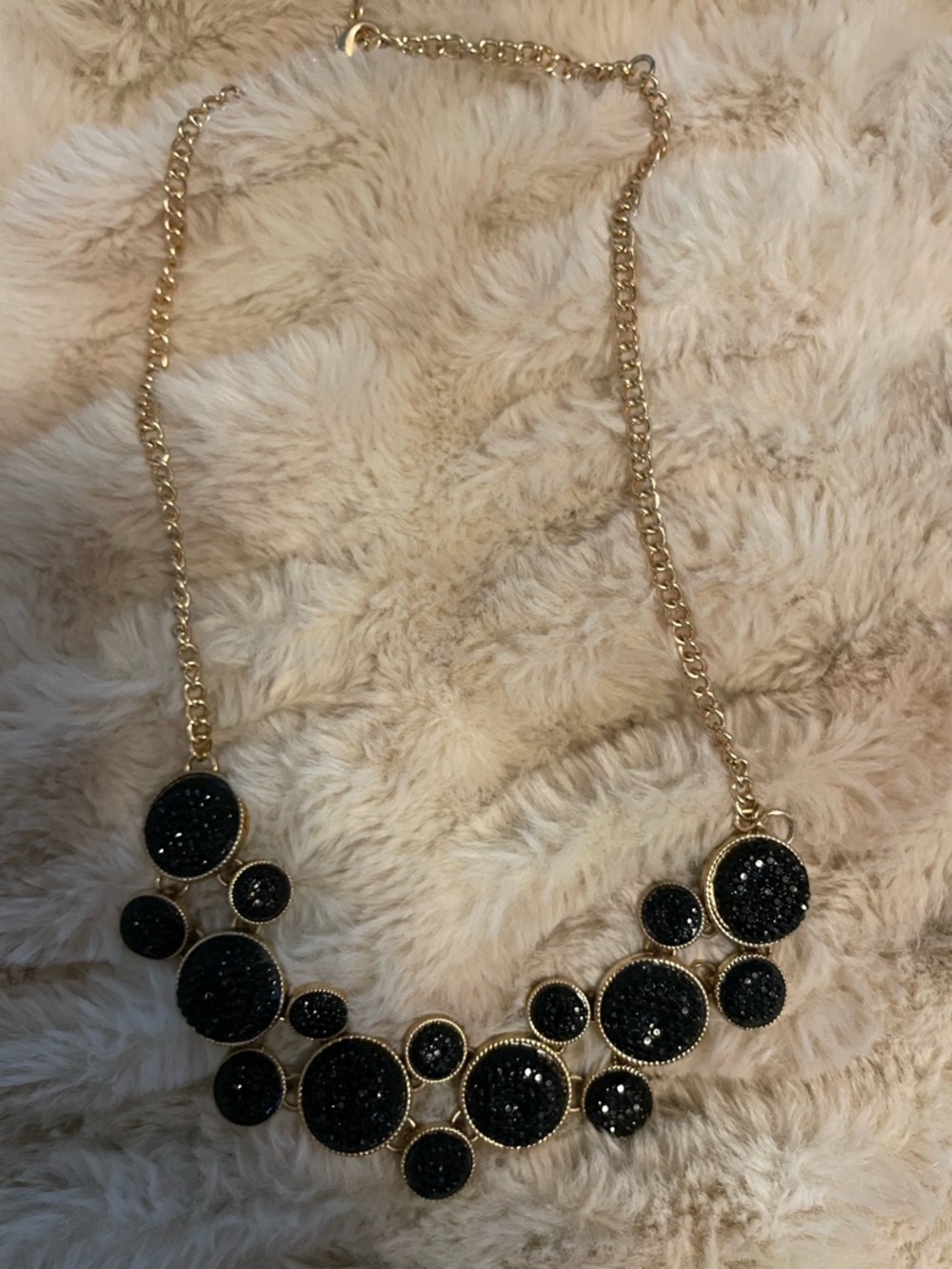 Gold Chain Necklace with Black Druzy Bubble Pendants